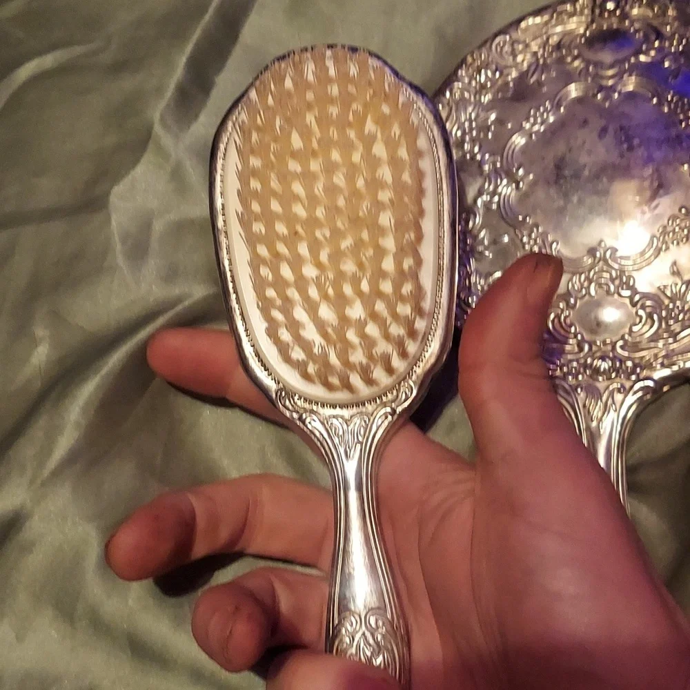 Unmarked Silver Plate / .925?! Antique Beauty Kit. Mcm Mirror Comb And Brush